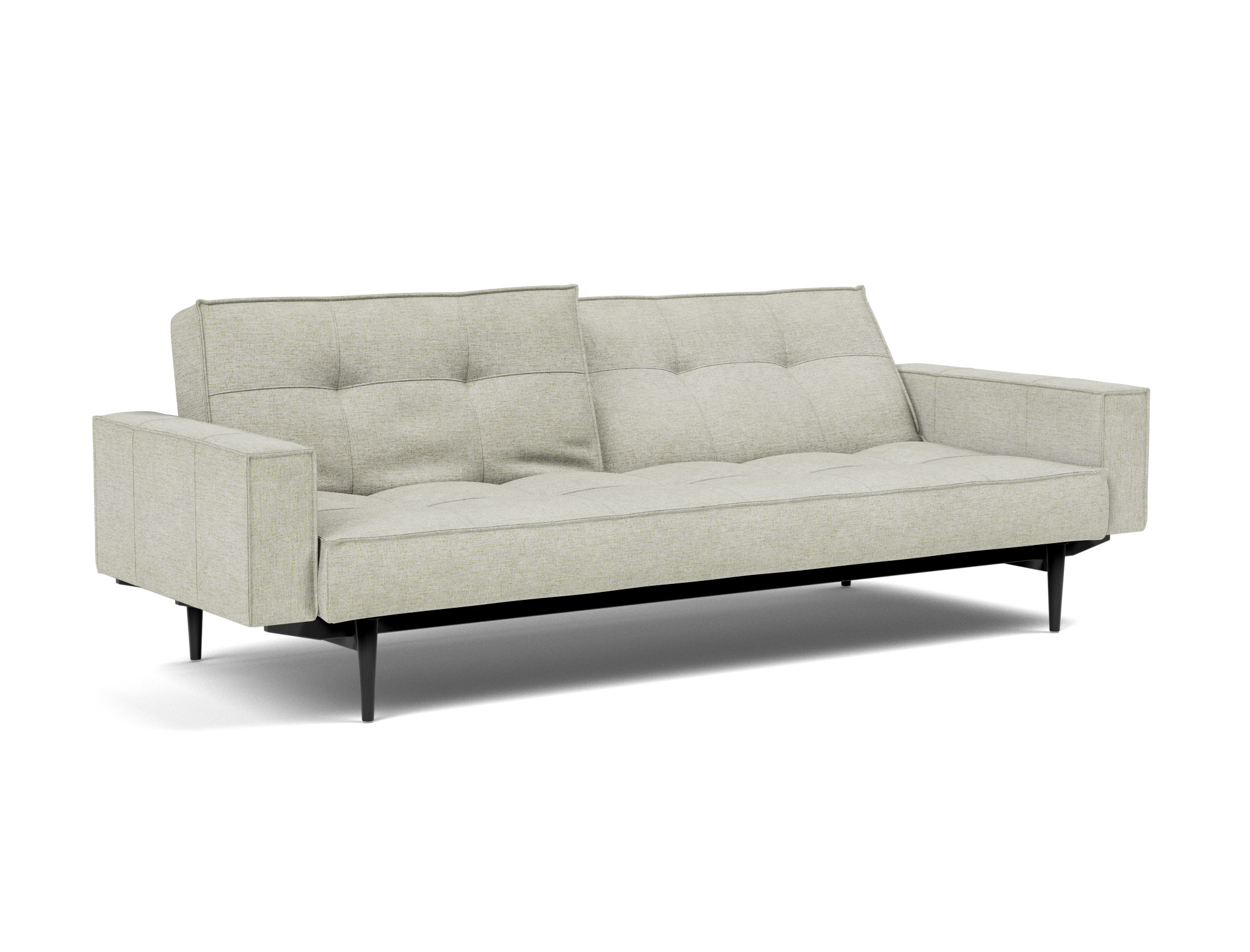 Schlafsofa Splitback mit Armlehnen Flachgewebe Avella 280-Sand Beine Styletto Eiche schwarz