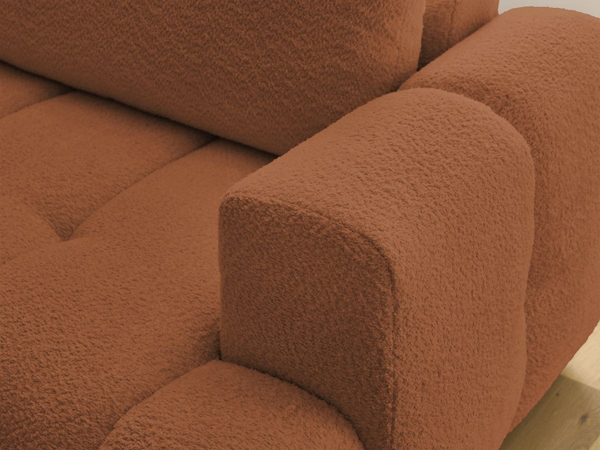 Bobochic Fuji Ecksofa mit Schlaffunktion und Bettkasten und Pouf 282 × 204 cm Bouclé-Stoff Orange Ecke links