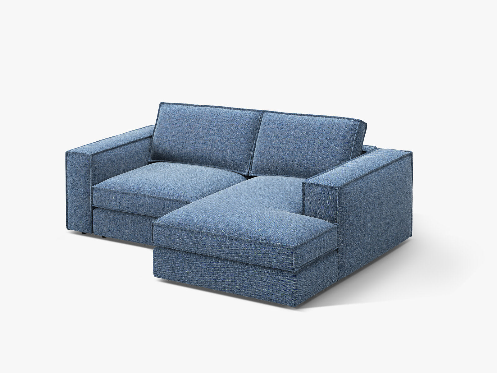 Micadoni modulares Ecksofa Pola 2-Sitzer kleine Version Rechts Strukturierter Stoff Babel Dunkelblau