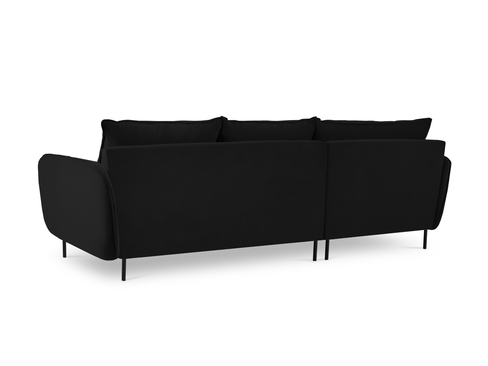 Cosmopolitan Design Ecksofa Vienna 5-Sitzer Samt Bluvel Schwarz Links Beine Schwarzes Metall