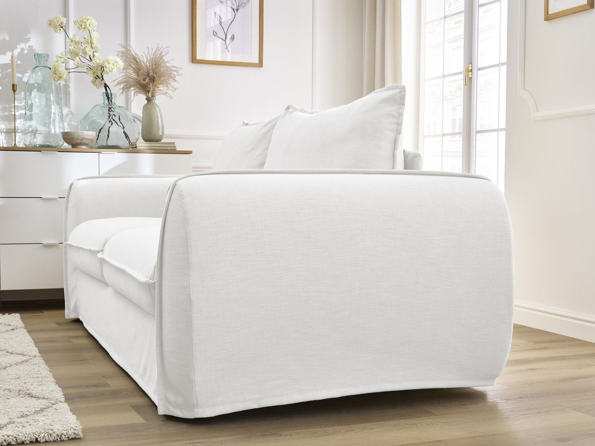 Bobochic Archimede Schlafsofa 3-Sitzer Stoff Weiß, Liegefläche 140 × 194 cm