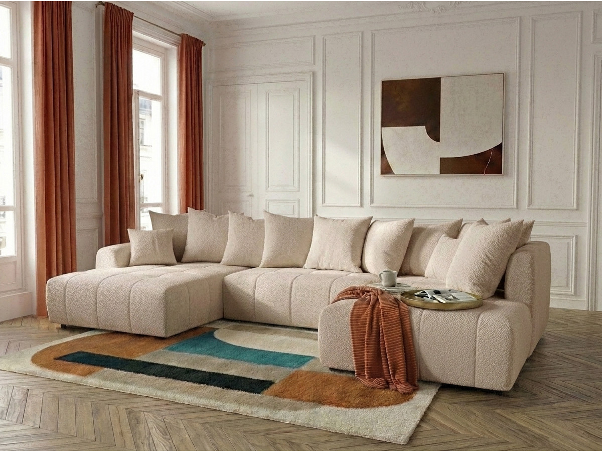 Bobochic Roxelane Wohnlandschaft Bouclé-Stoff Beige Ecke links