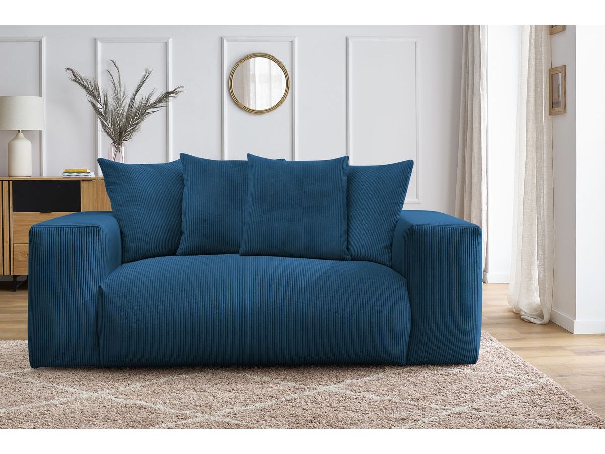 Bobochic Voltaire Sofa 2-Sitzer Cordsamt Dunkelblau
