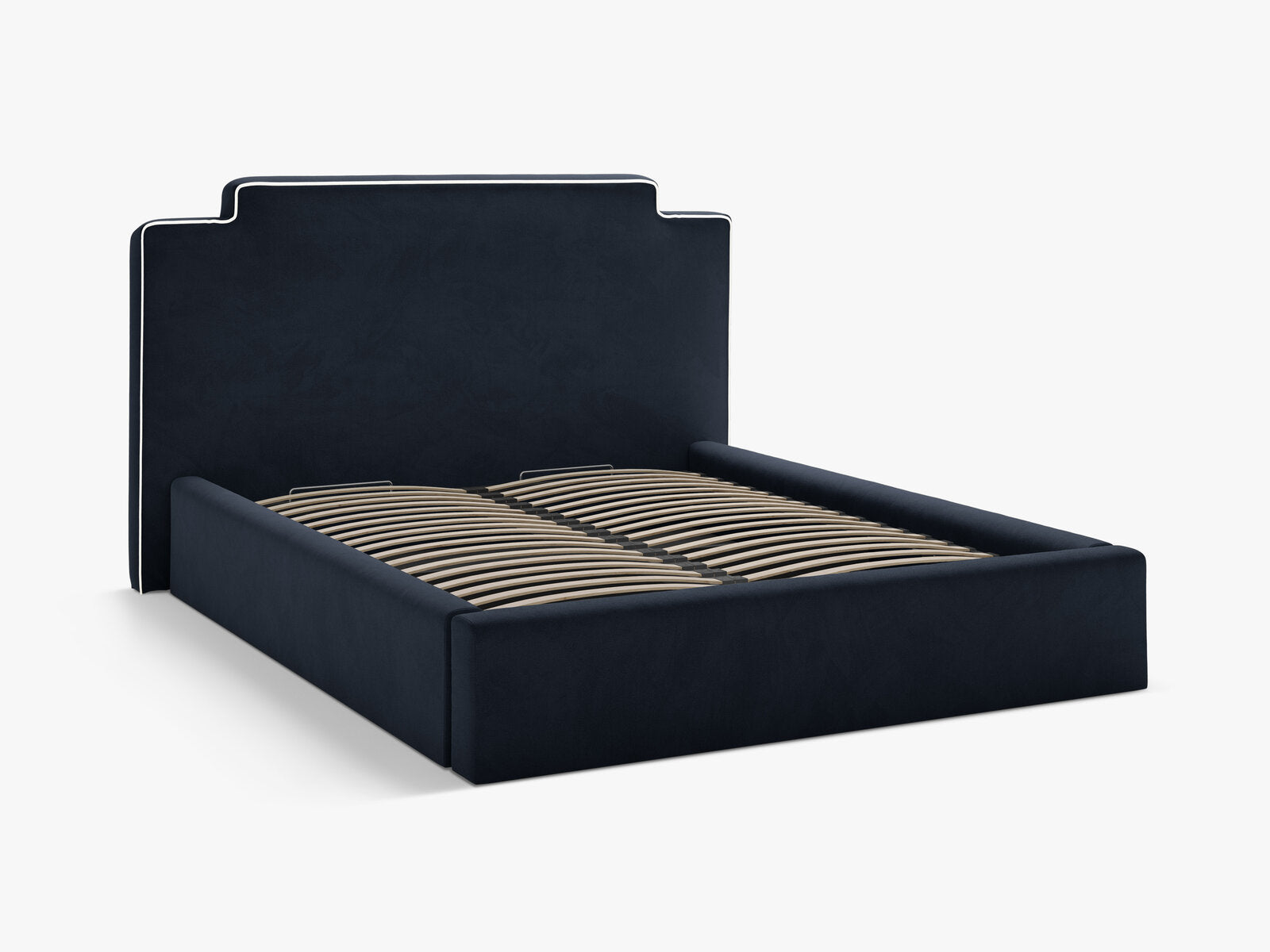 Micadoni Princess Samtbett mit Bettkasten und Kopfteil Samt Magic Velvet Elfenbein / Königsblau 140x200