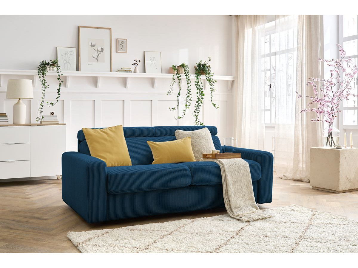 Bobochic Monaco Schlafsofa 3-Sitzer Cordsamt Dunkelblau, Liegefläche 140 × 190 cm