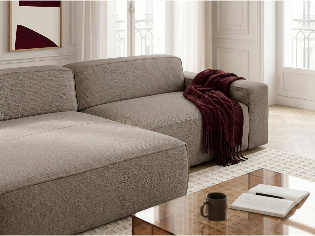 Bobochic Abel Ecksofa mit Schlaffunktion Melange-Stoff Taupe Ecke links