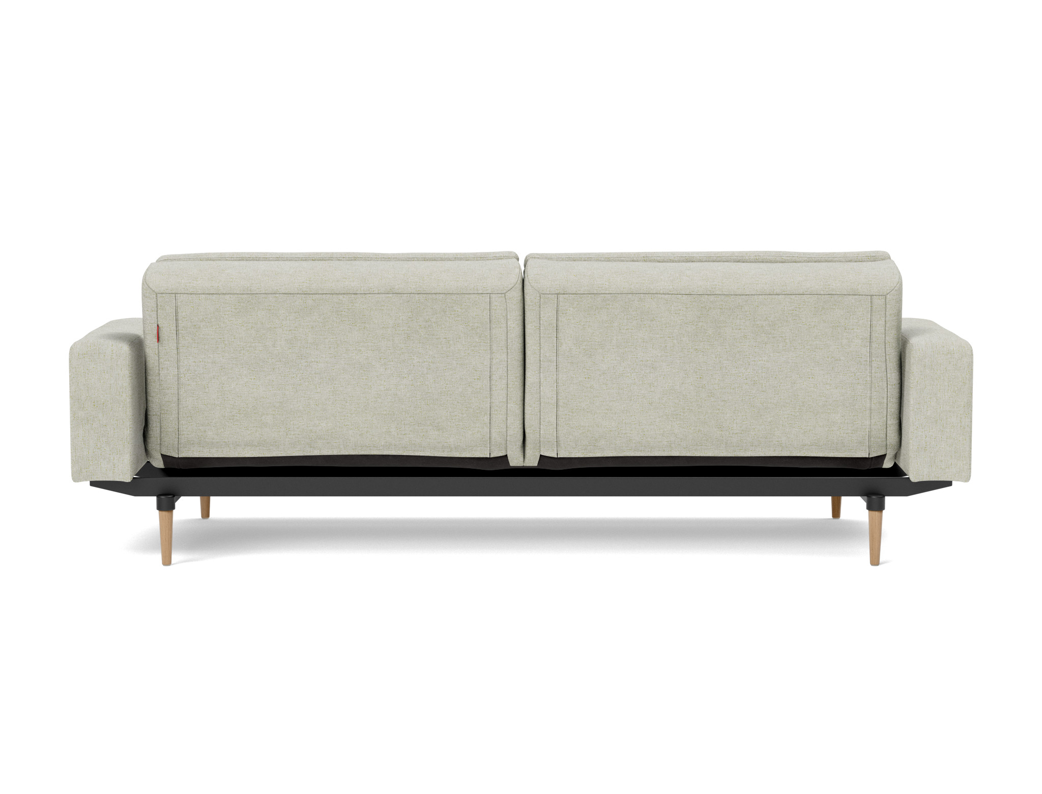 Schlafsofa Dublexo mit Armlehnen Flachgewebe Avella 280-Sand Beine Styletto Eiche hell