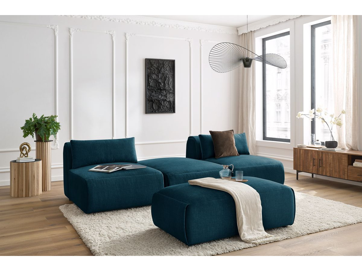 Bobochic Jeanne Sofa 4-Sitzer mit Pouf Samt Dunkelblau