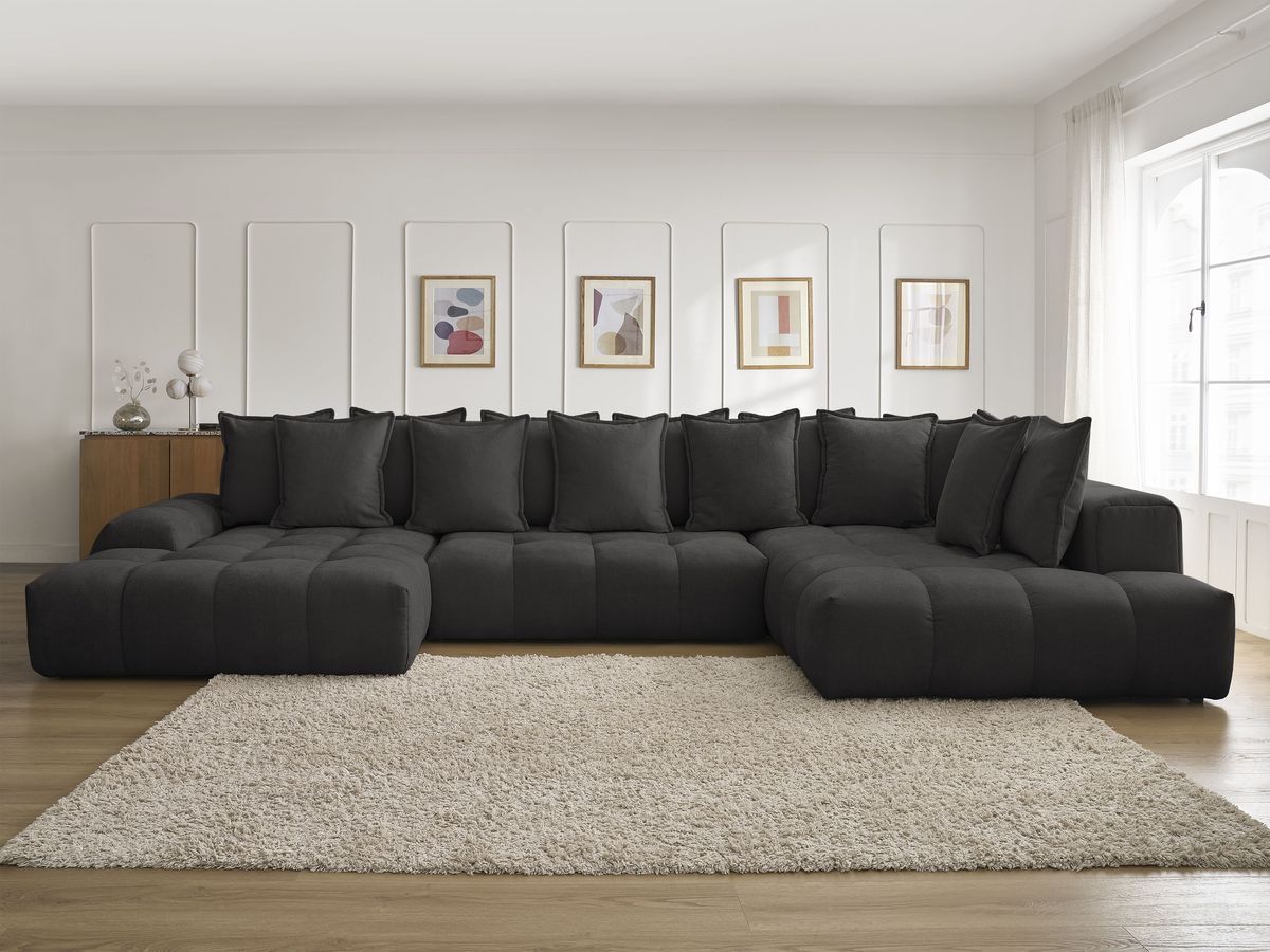 Bobochic Everest Wohnlandschaft, 14 Kissen Strukturstoff Schwarz Ecke links