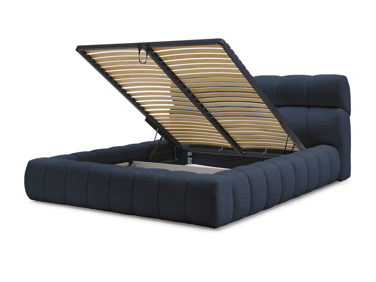 Bobochic Mont-blanc Polsterbett mit Bettkasten Bouclé-Stoff Dunkelblau, Liegefläche 140 × 190 cm