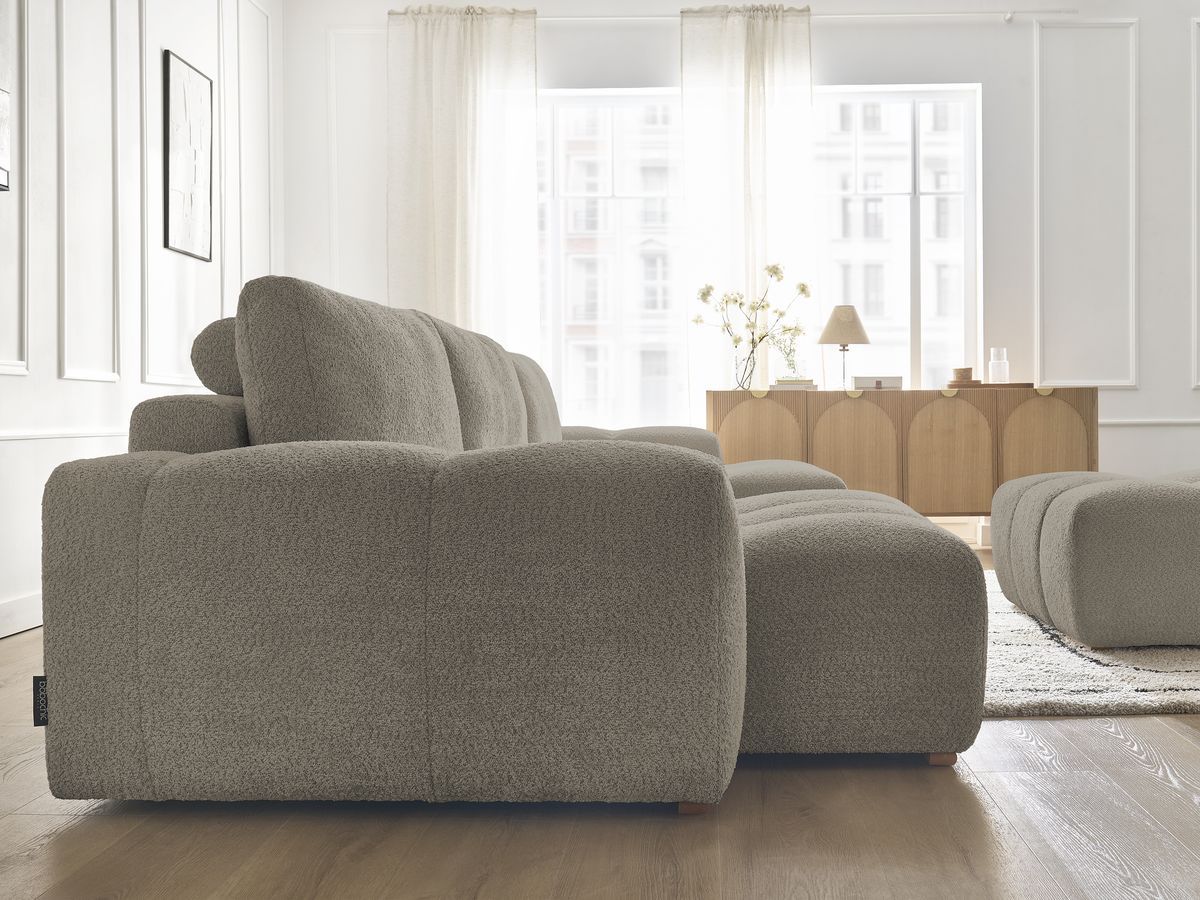 Bobochic Anakin Wohnlandschaft mit Pouf, 3 Kissen Bouclé-Stoff Taupe