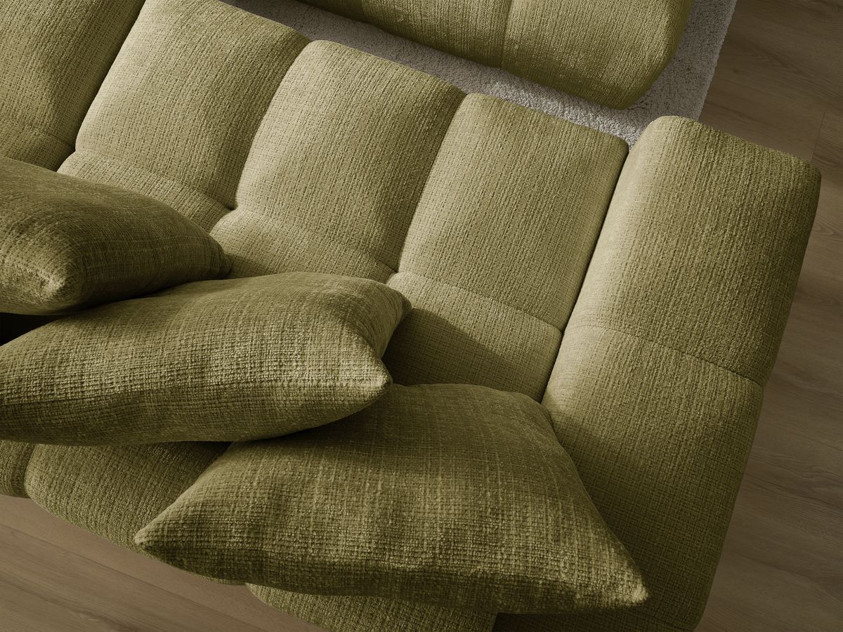 Bobochic Anakin Schlafsofa 3-Sitzer mit Bettkasten und Pouf, 6 Kissen Strukturstoff Grün