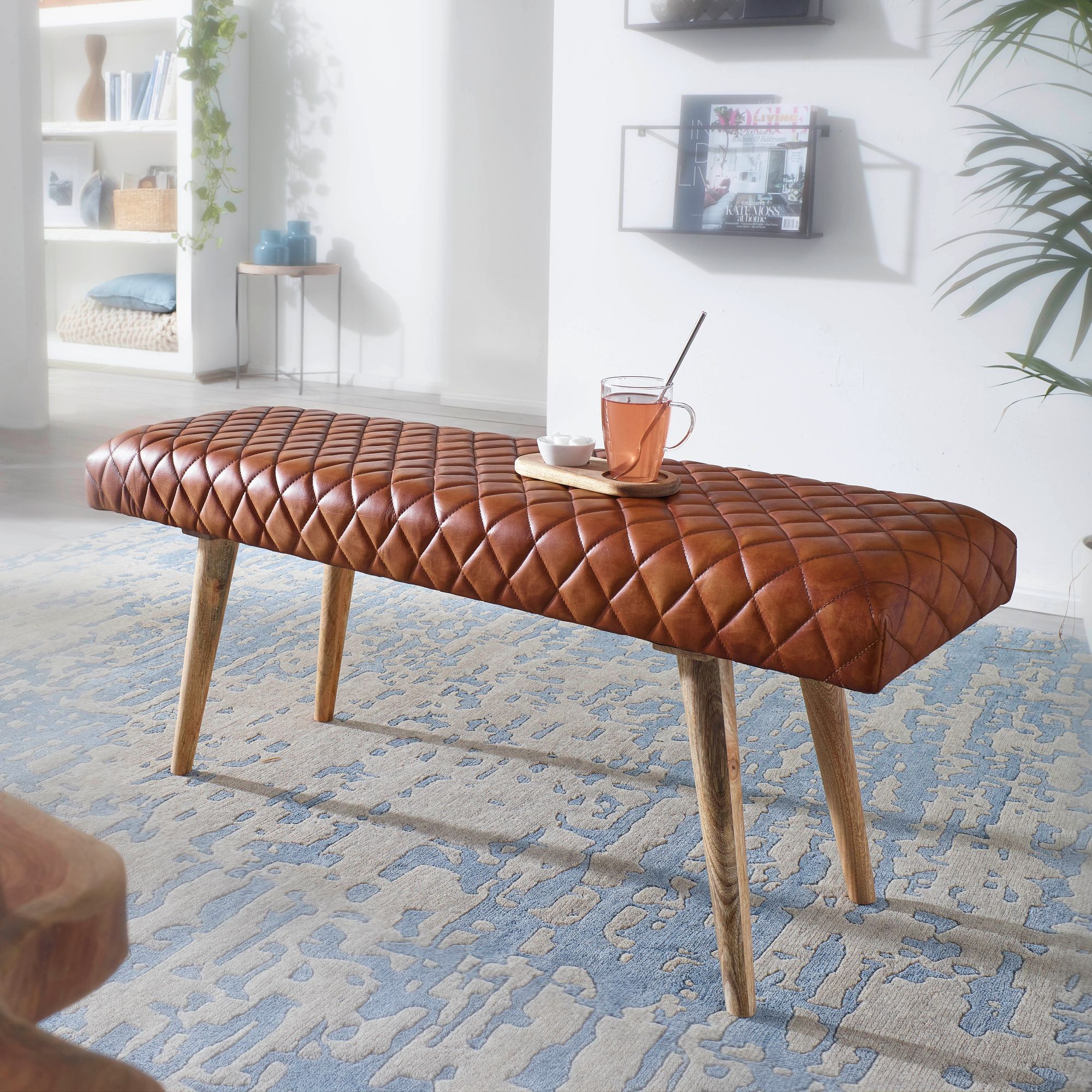 Sitzbank Toftlund Echtleder Braun 115 × 38 × 53 cm
