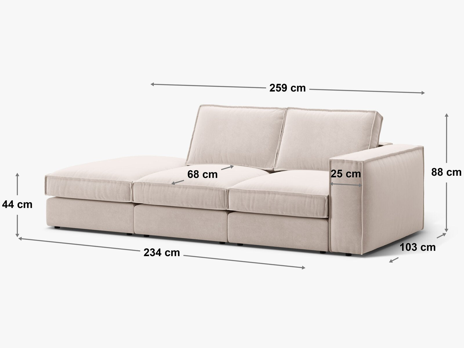 Micadoni modulares offenes Sofa Pola 3-Sitzer Links Samt Salvador Grau