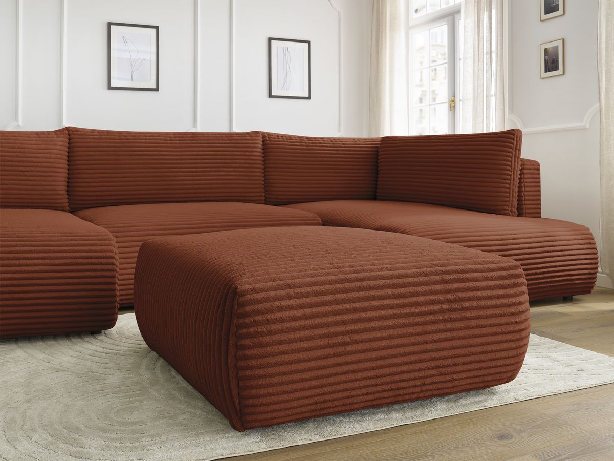 Bobochic Lucien Wohnlandschaft mit Pouf Breitcord weich Orange Ecke links