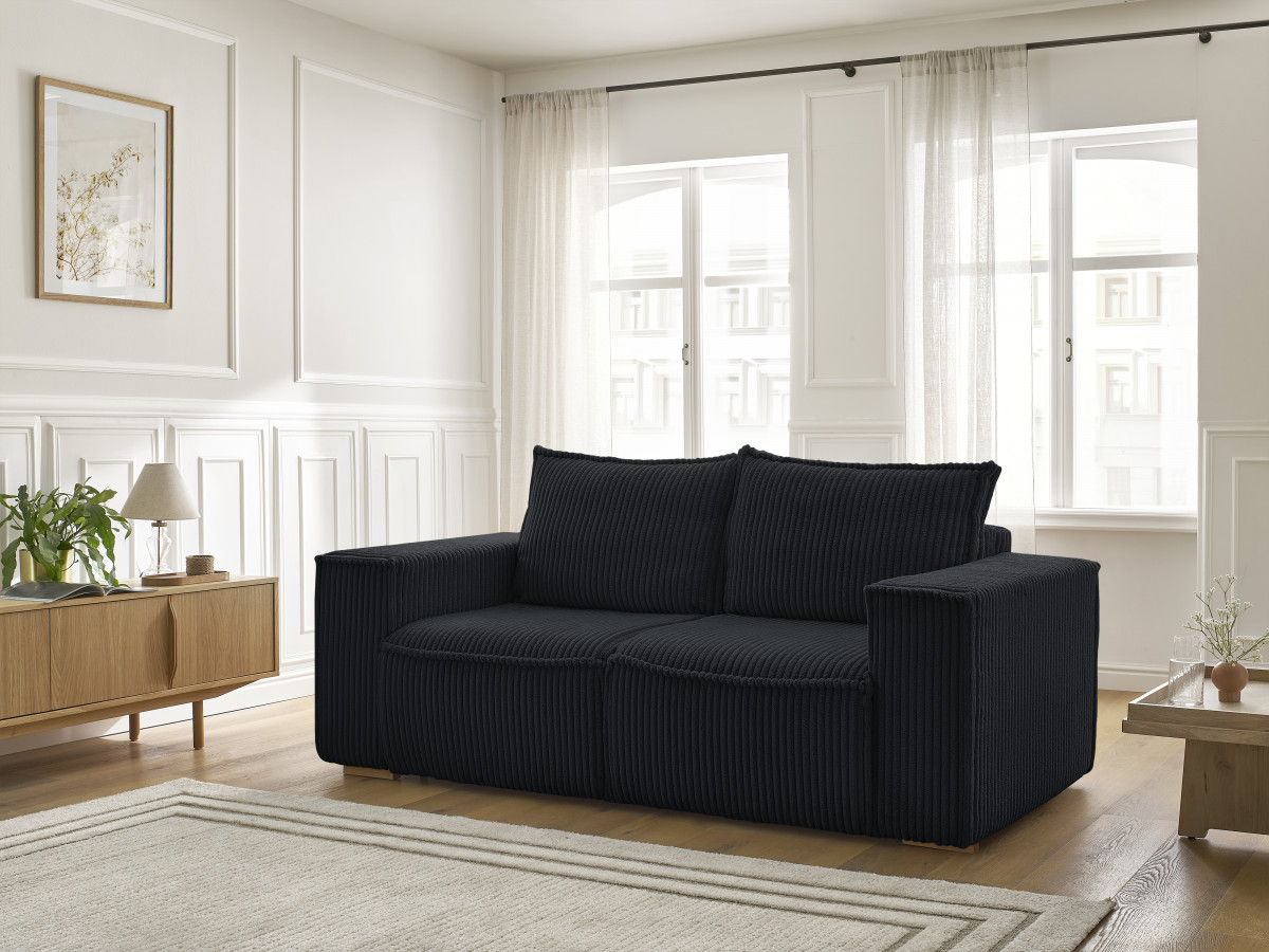 Bobochic Chelsea Schlafsofa 3-Sitzer Cordsamt Schwarz, Liegefläche 160 × 200 cm