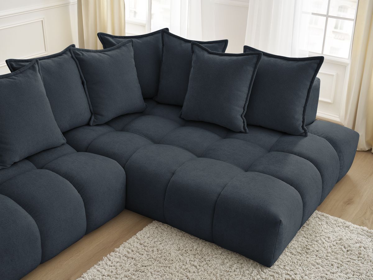 Bobochic Everest Ecksofa, 10 Kissen Strukturstoff Dunkelblau Ecke rechts