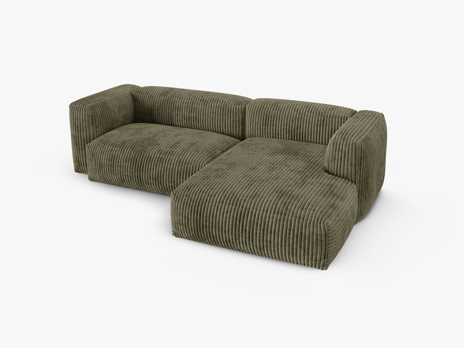 Micadoni Ecksofa Martina 2-Sitzer 90cm Sitztiefe Rechts Kord Tilia Moßgrün