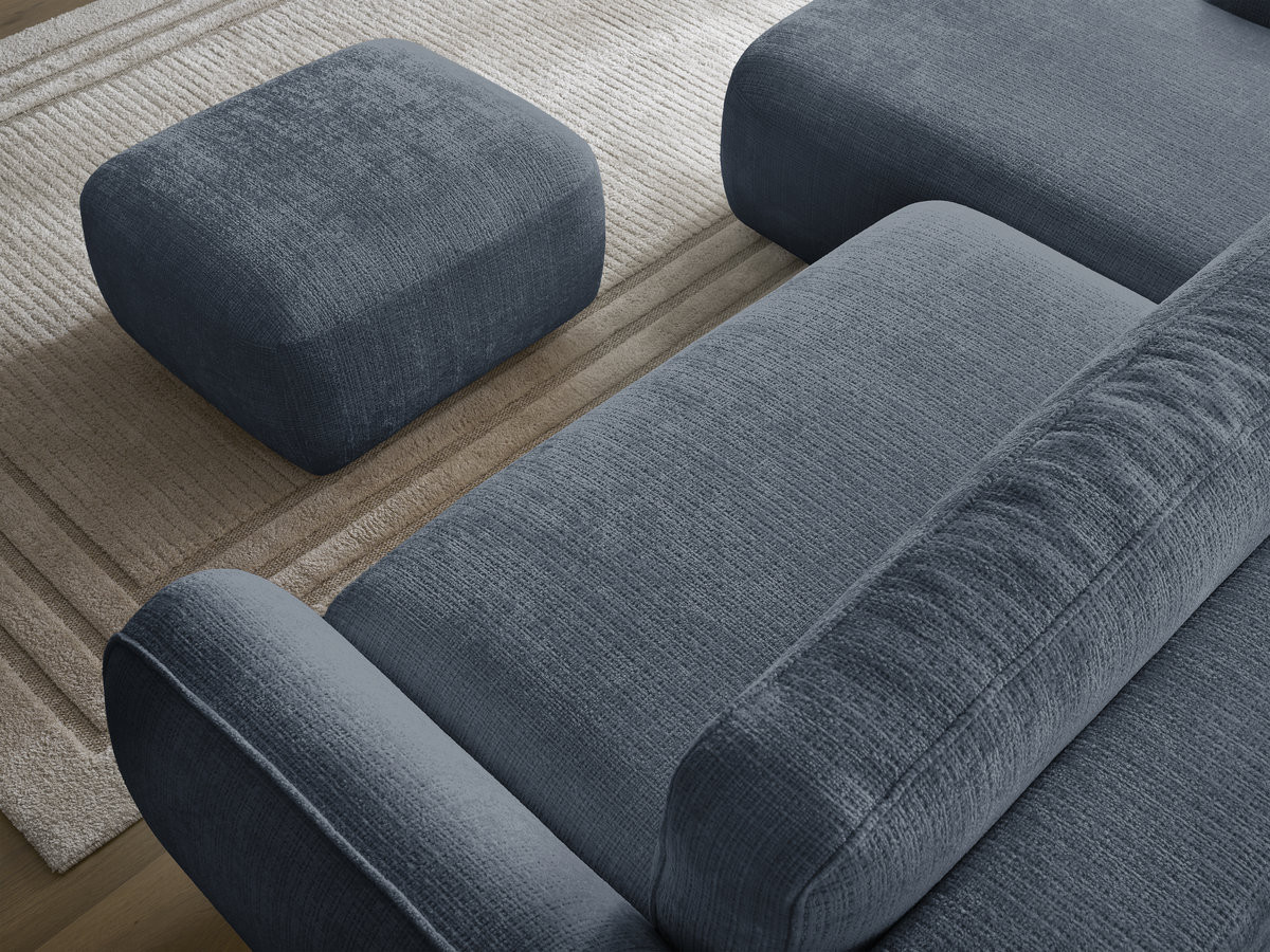 Bobochic Denise Ecksofa mit Schlaffunktion und Bettkasten und Pouf 258 × 160 cm Strukturstoff Dunkelblau Ecke links