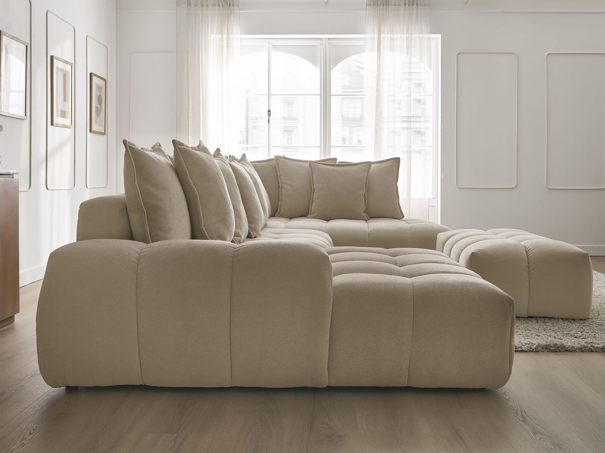 Bobochic Everest Wohnlandschaft mit Pouf, 14 Kissen Strukturstoff Taupe Ecke links