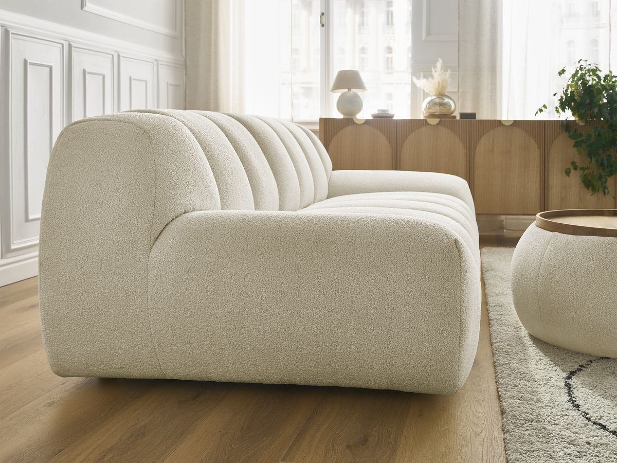 Bobochic Hayden Sofa 2-Sitzer mit Pouf Bouclé-Stoff Beige