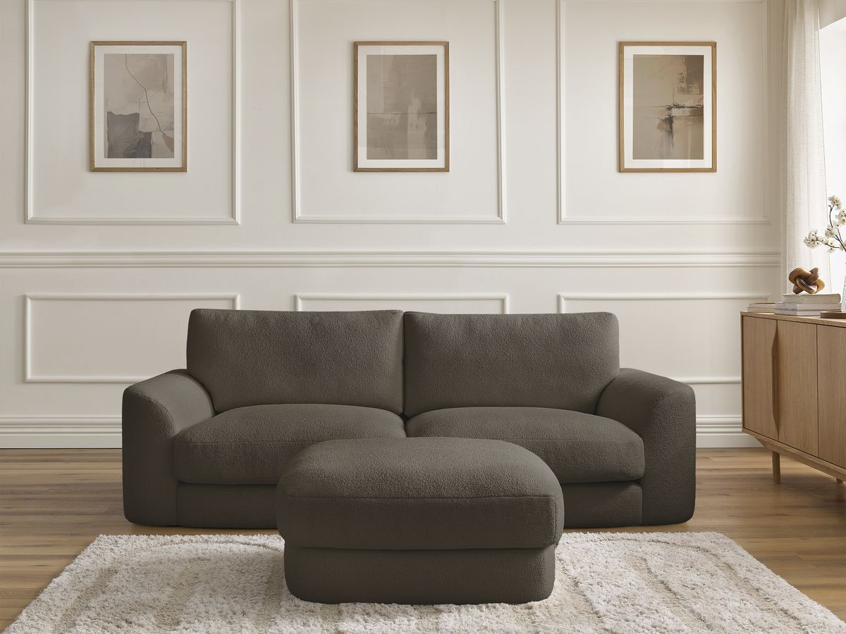 Bobochic Leonore Sofa 3-Sitzer mit Pouf Bouclé-Stoff Braun