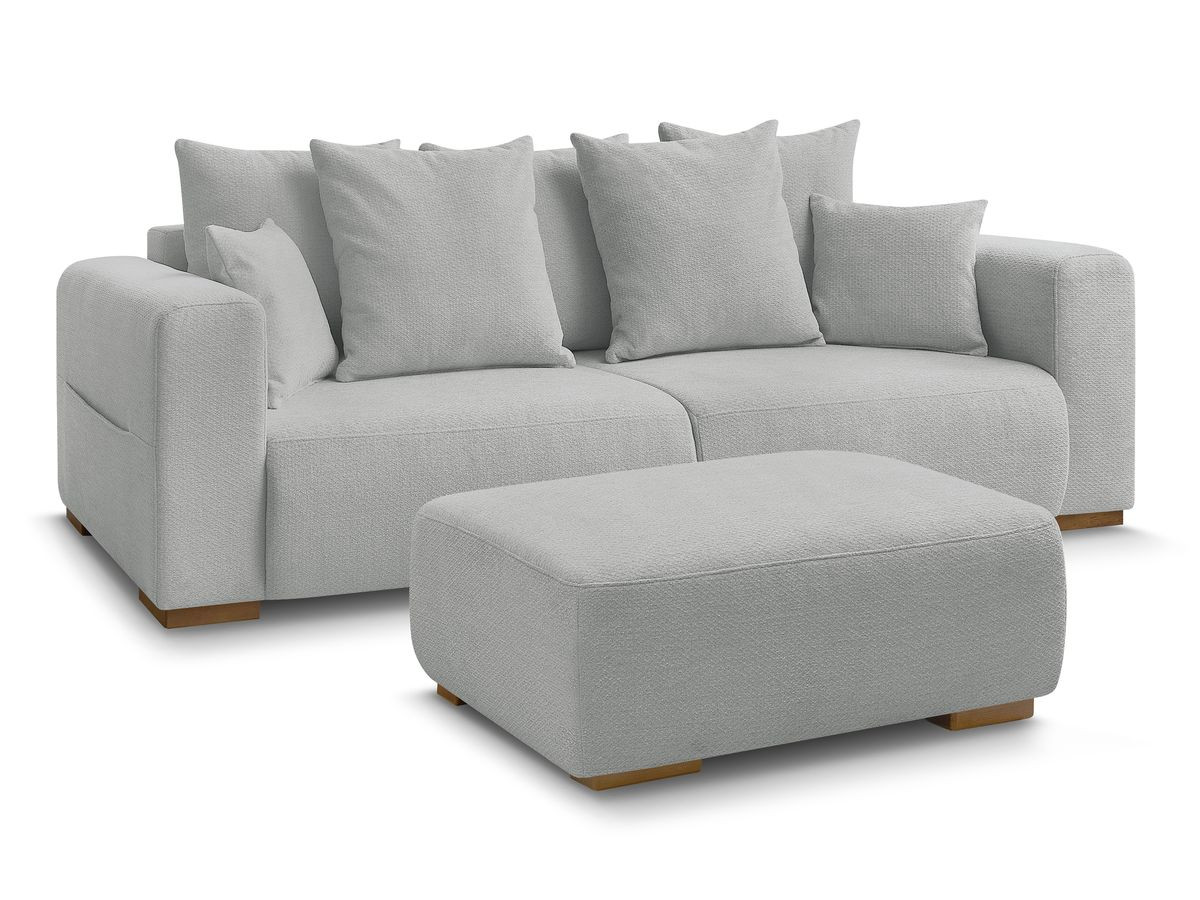 Bobochic Sidonie Sofa 4-Sitzer mit Pouf Melange-Stoff Hellgrau
