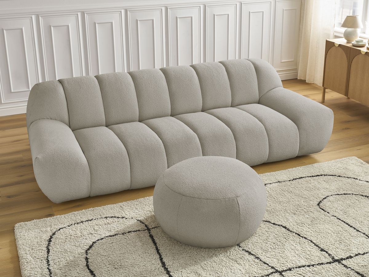 Bobochic Hayden Sofa 4-Sitzer mit Pouf Bouclé-Stoff Taupe