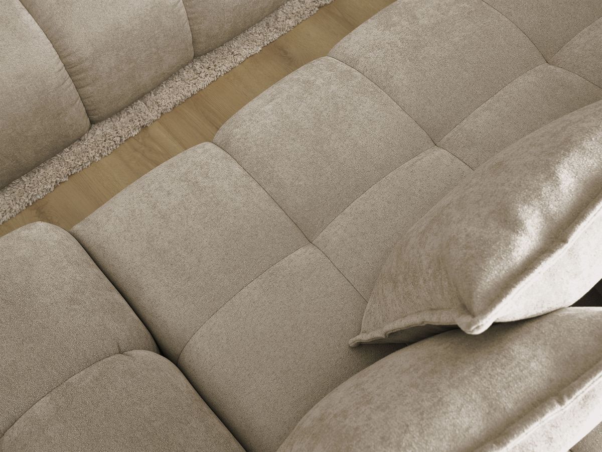 Bobochic Everest Ecksofa mit Schlaffunktion und Bettkasten 318 × 180 cm, 7 Kissen Strukturstoff Taupe Ecke links