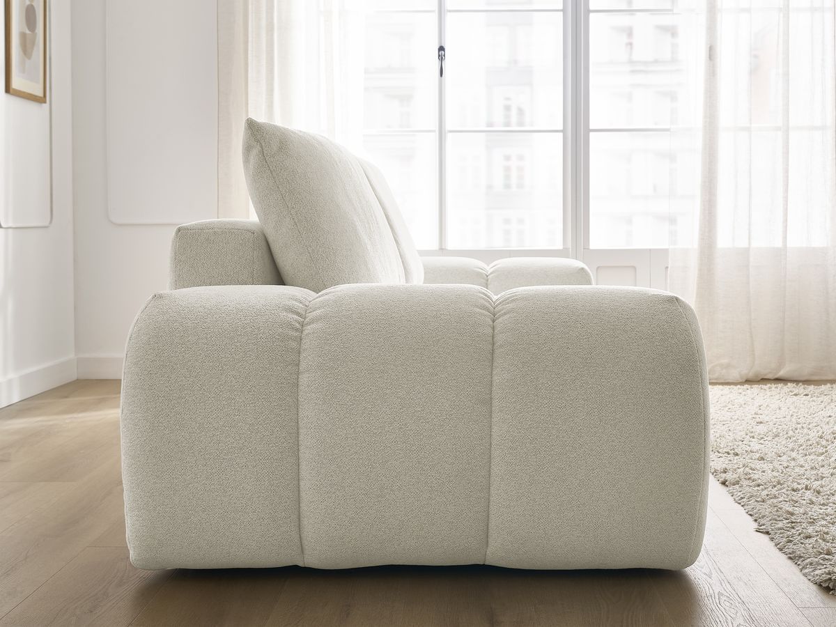 Bobochic Everest Schlafsofa 3-Sitzer mit Bettkasten, 2 Kissen Melange-Stoff Weiß