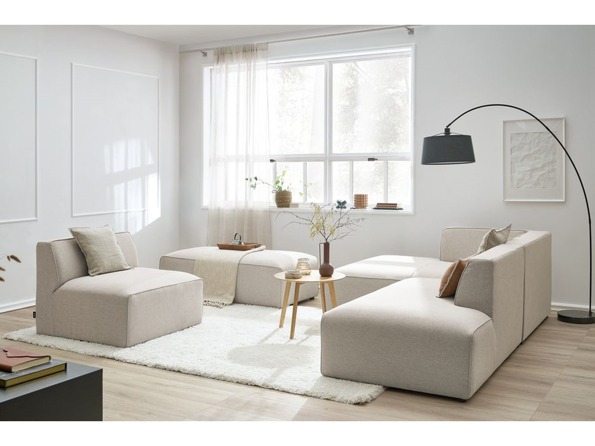 Bobochic Megeve Ecksofa mit Pouf Melange-Stoff Beige Ecke links