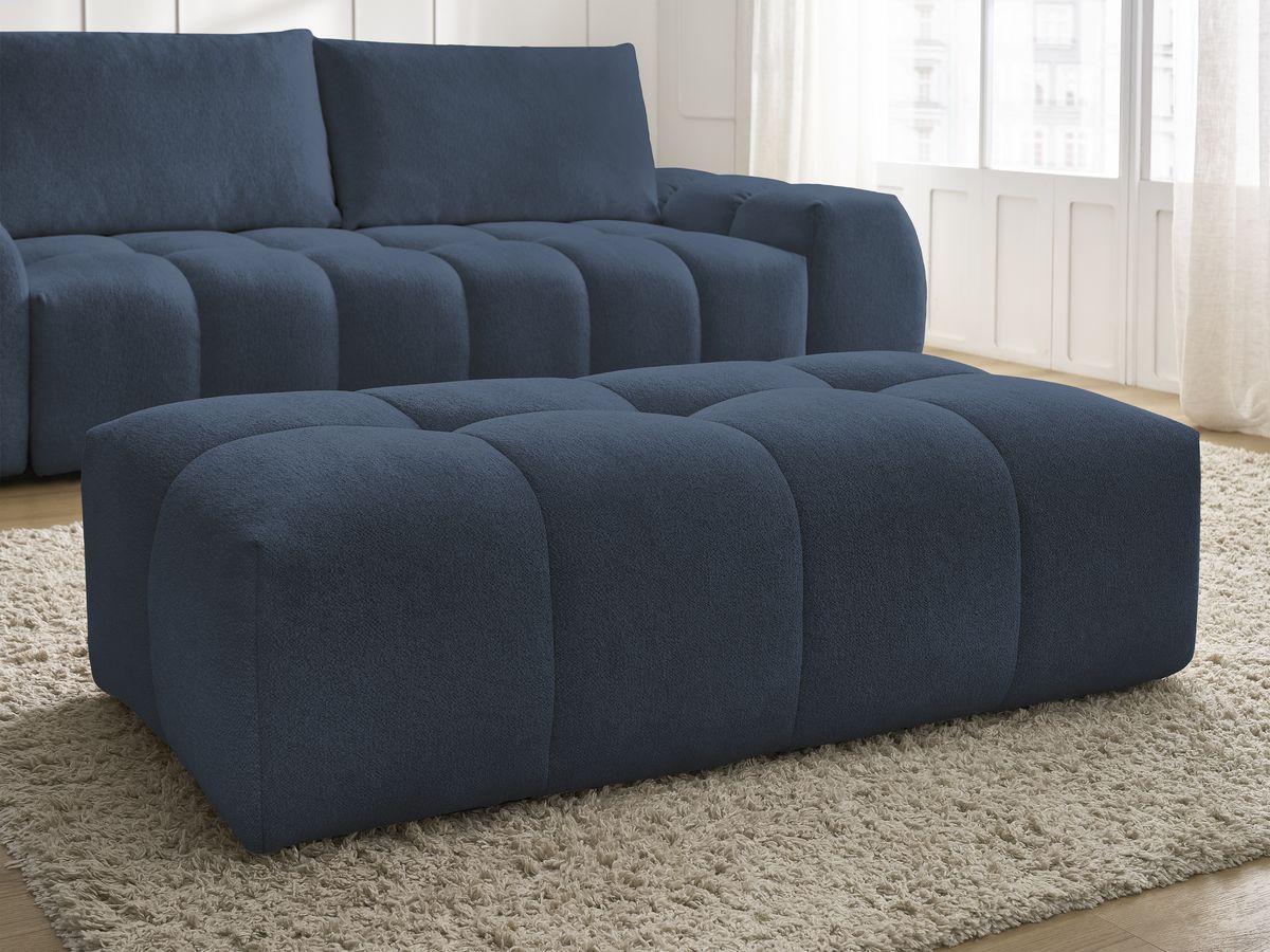 Bobochic Everest Sofa 3-Sitzer mit Pouf, 2 Kissen Melange-Stoff Dunkelblau