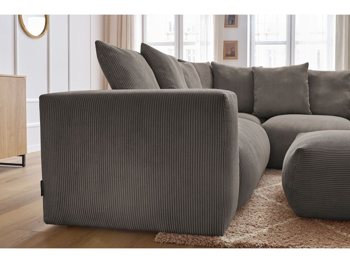 Bobochic Voltaire Ecksofa mit Pouf 268 × 214 cm Cordsamt Taupe Ecke rechts