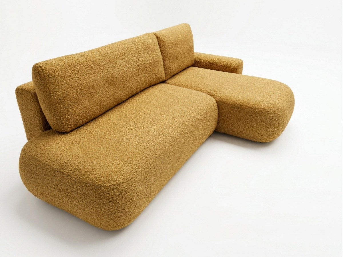 Bobochic Tango Ecksofa mit Schlaffunktion und Bettkasten Bouclé-Stoff Gelb Ecke rechts