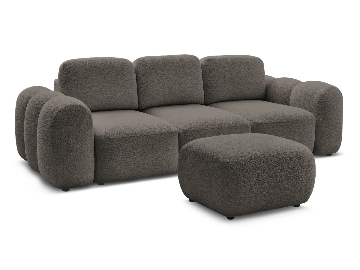 Bobochic Montaigne Schlafsofa 3-Sitzer mit Bettkasten und Pouf Bouclé-Stoff Braun