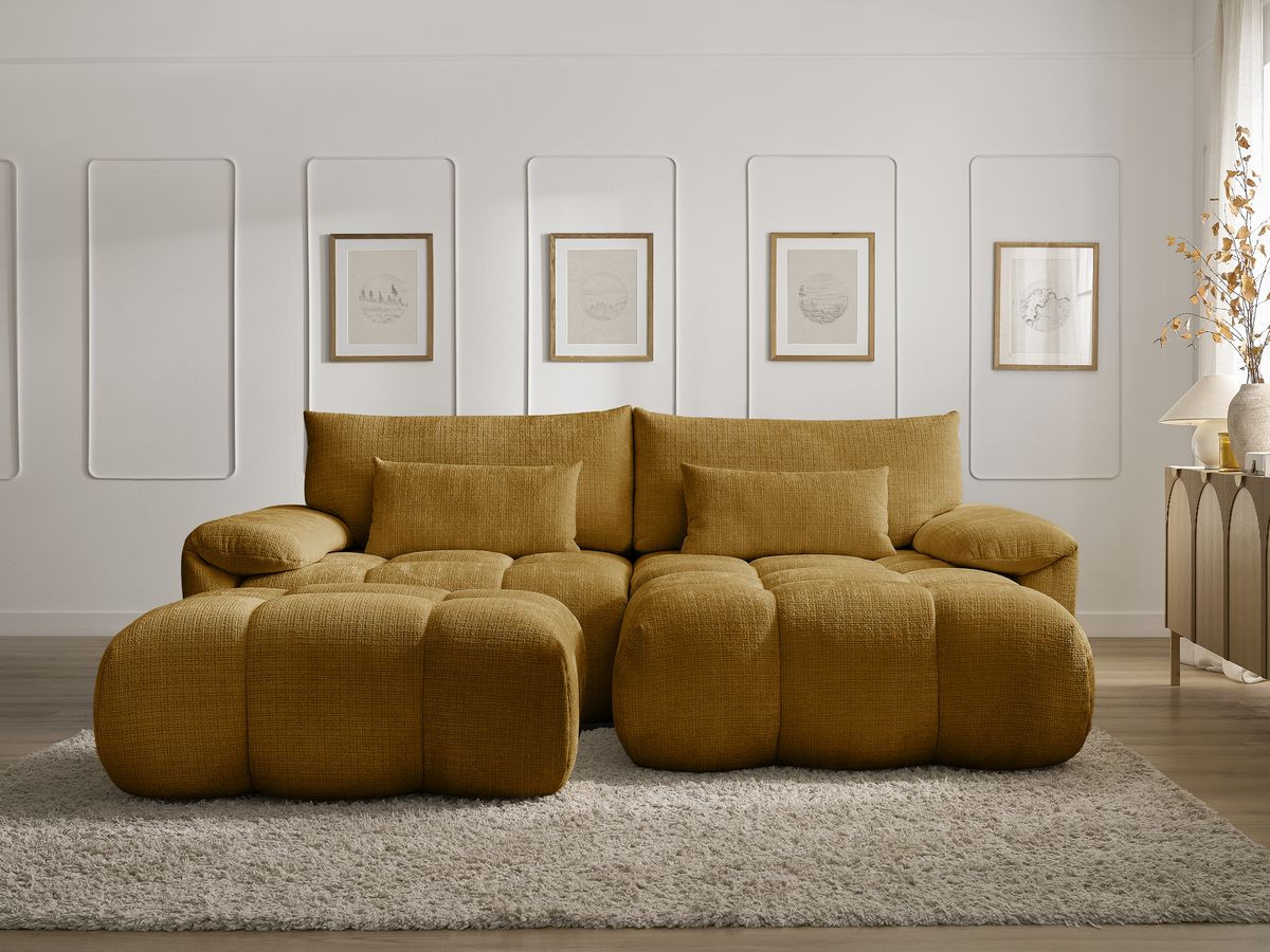 Bobochic Ivane Ecksofa mit Pouf Strukturstoff Gelb Ecke rechts