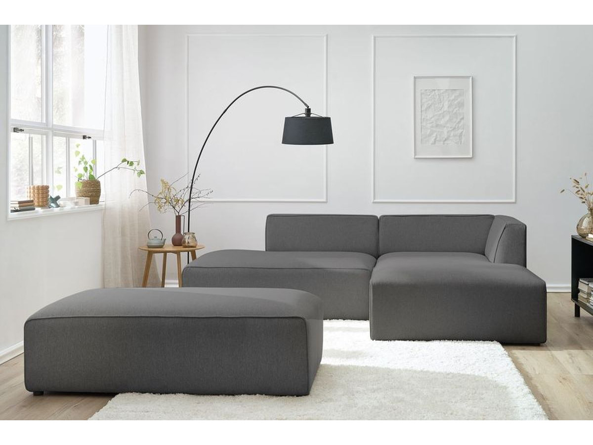 Bobochic Megeve Ecksofa mit Schlaffunktion und Pouf Melange-Stoff Dunkelgrau Ecke rechts