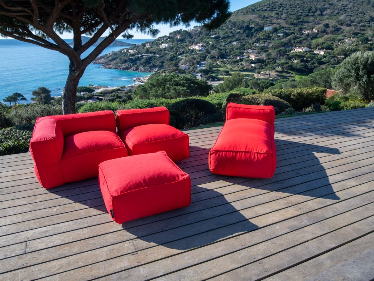 Bobochic Giulia Gartensofa 4-Sitzer mit Pouf, 1 Eckmodul Stoff Rot