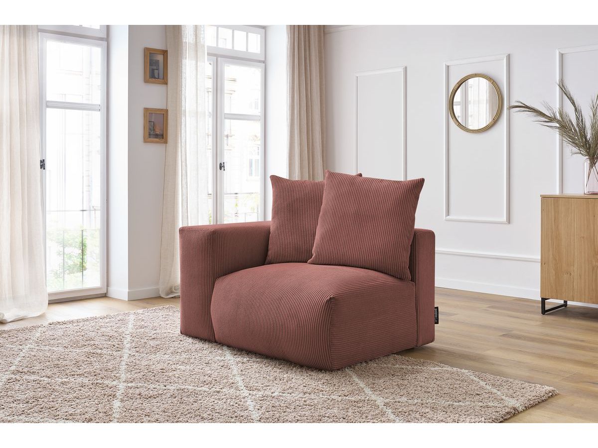 Bobochic Voltaire Sofamodul 1-Sitzer 130 × 100 cm Cordsamt Rosa Ecke links