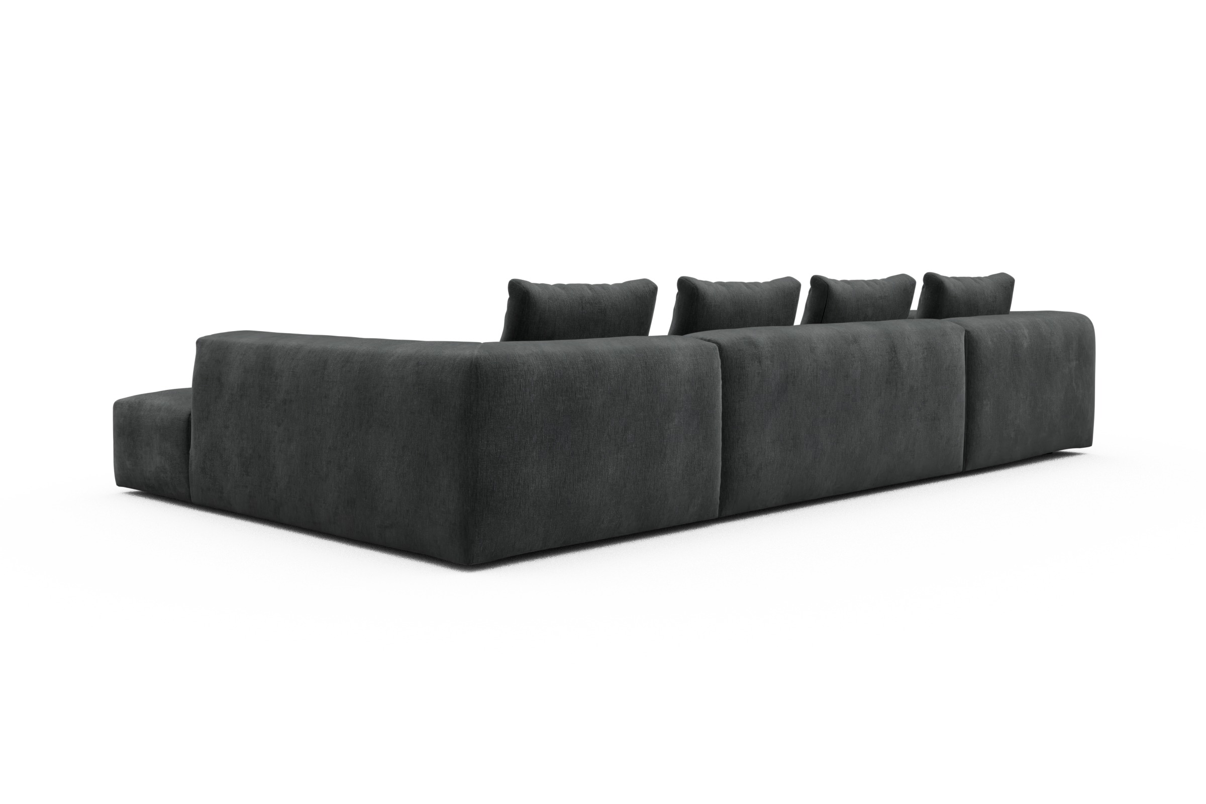 Wohnlandschaft Fred Relax-Ecke rechts mit 2-Sitzer und Chaiselongue links Samt Smooth 811-Deep-Warm-Grey