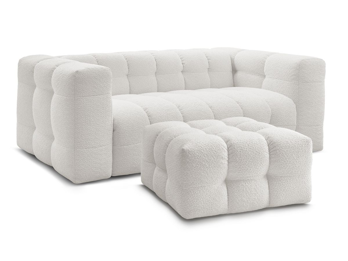 Bobochic Cloud Schlafsofa 3-Sitzer mit Pouf Bouclé-Stoff Weiß