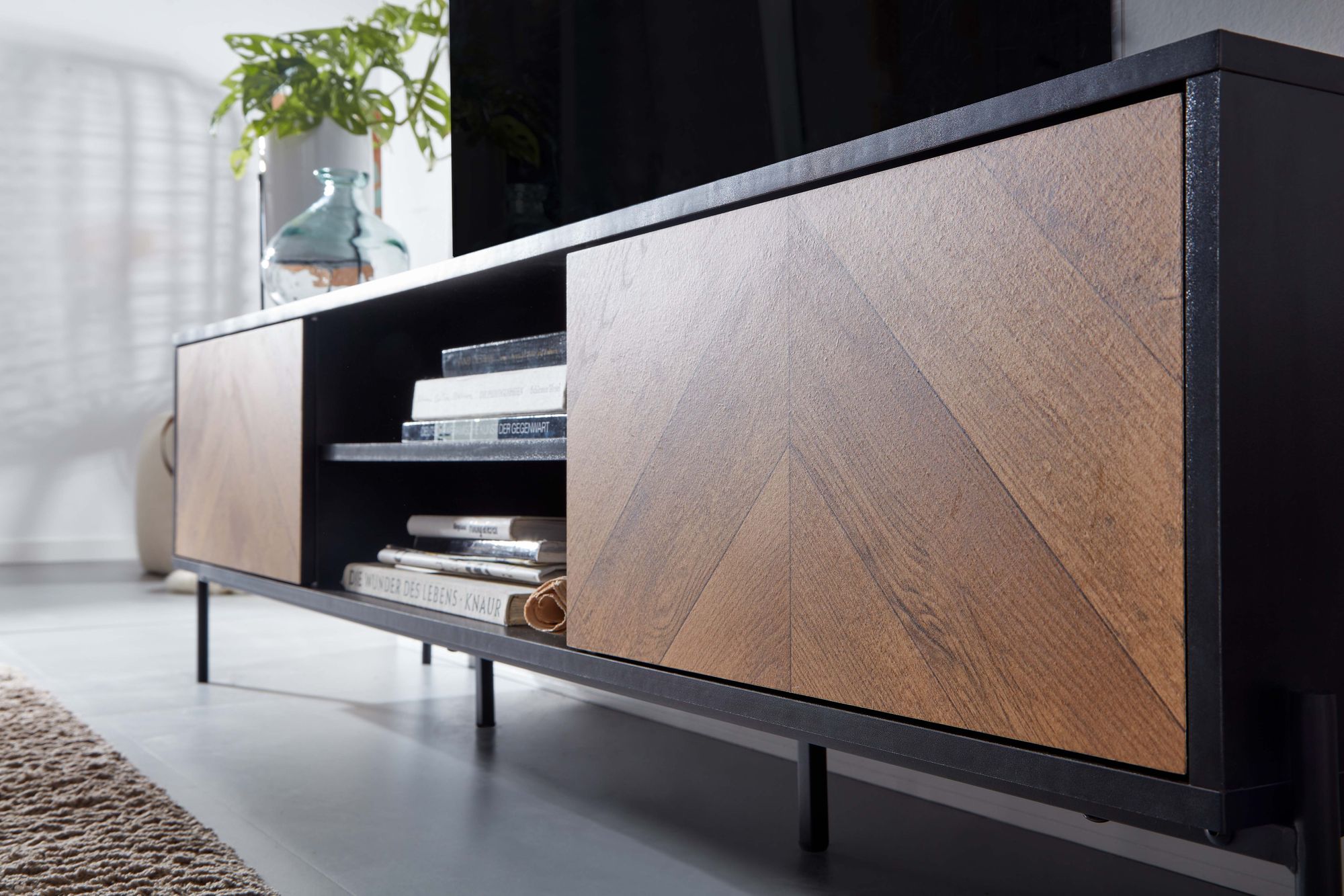 TV-Board Anholt Schwarz 163 × 40 × 45 cm