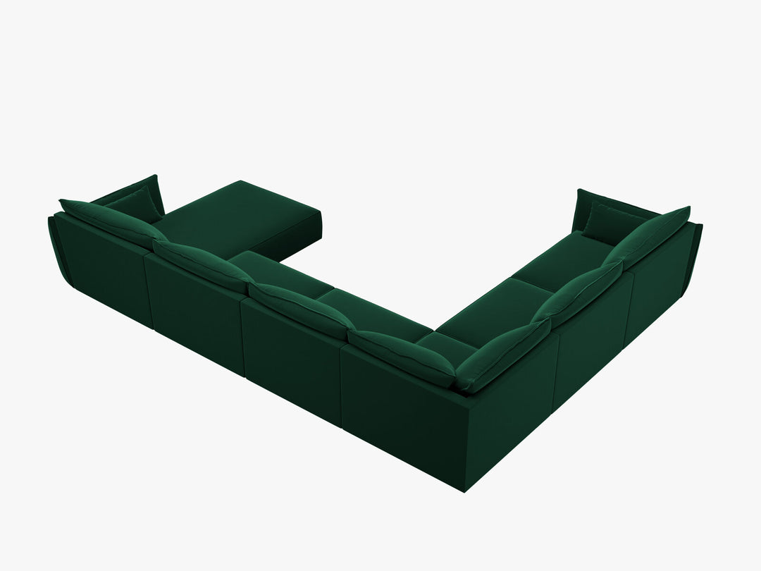Micadoni Panorama-Ecksofa Kaelle 8-Sitzer Links Samt Bluvel Flaschengrün