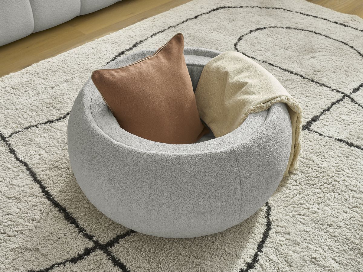 Bobochic Hayden Sofa 2-Sitzer mit Pouf Bouclé-Stoff Hellgrau