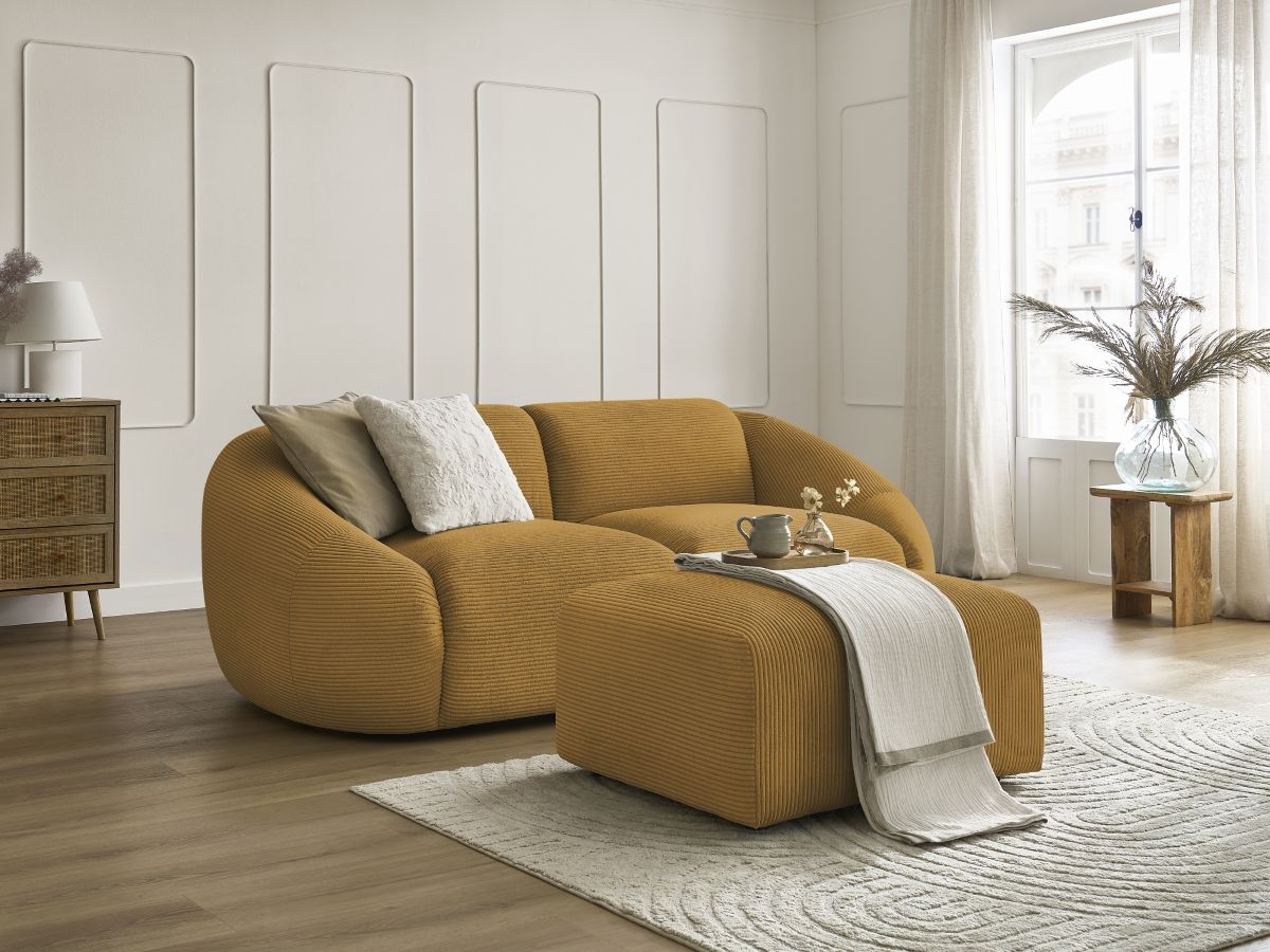 Bobochic Tina Sofa 3-Sitzer mit Pouf Cordsamt Gelb