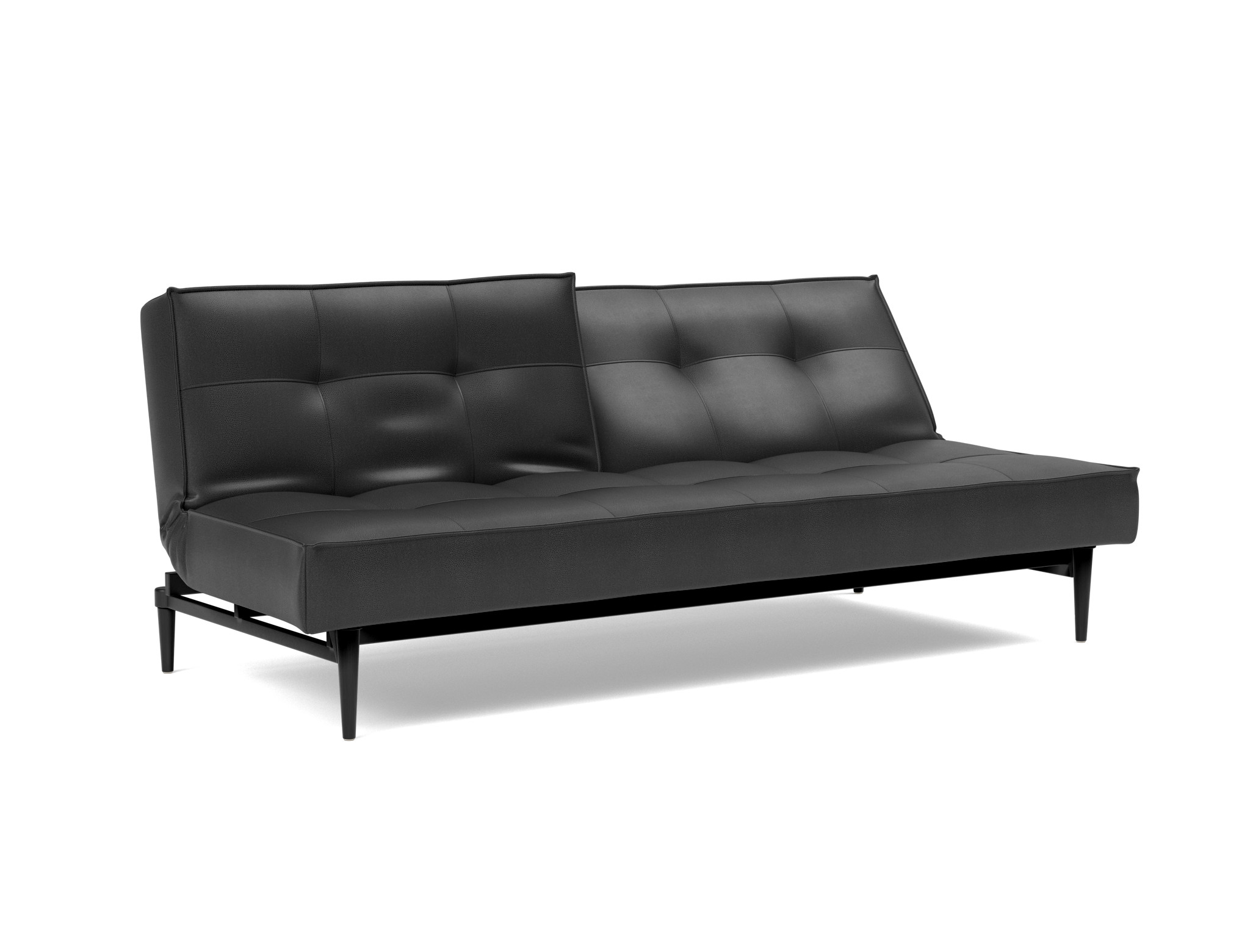 Schlafsofa Splitback Lederoptik Faunal 550-Black Beine Styletto Eiche schwarz