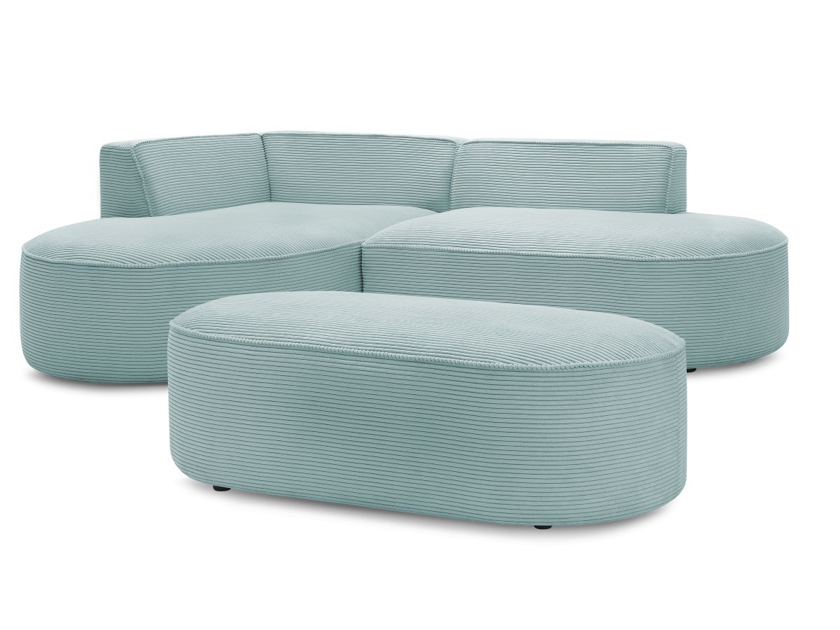 Bobochic Rousseau Ecksofa mit Pouf Cordsamt Hellblau Ecke links