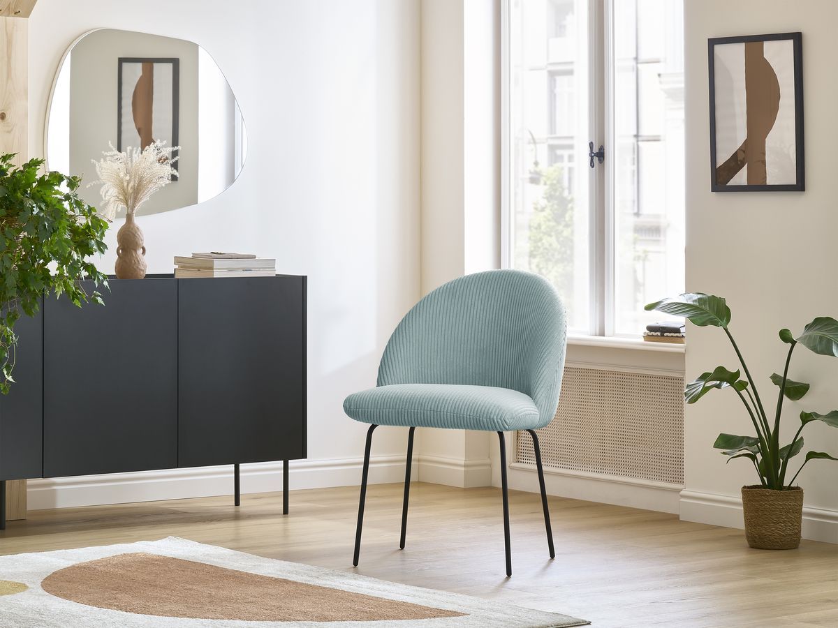 Bobochic Lalie Esszimmerstuhl mit Metallbeinen, schwarz Cordsamt Hellblau