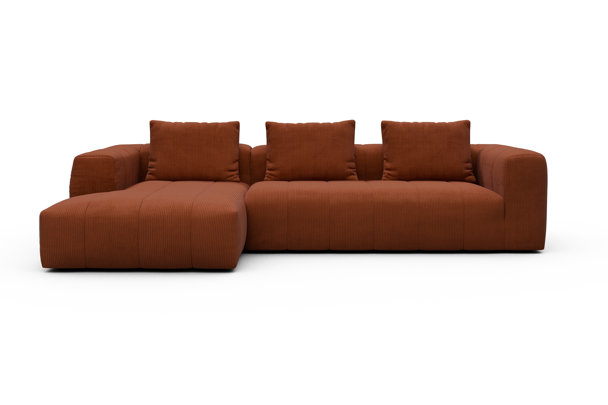 Ecksofa Hugo 2,5-Sitzer Armlehne rechts mit Chaiselongue Corduroy-Burnt-Orange