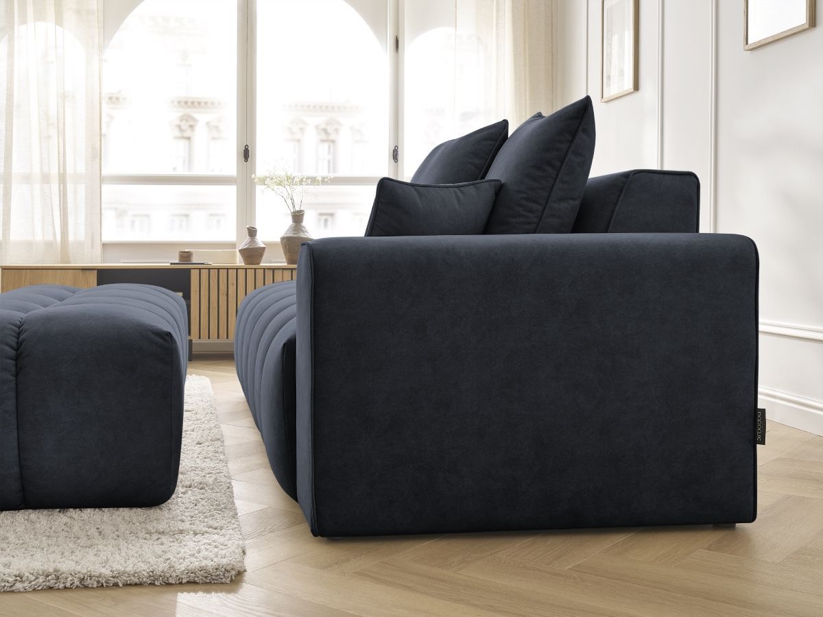 Bobochic Mont-blanc Sofa 5-Sitzer mit Pouf Samt Dunkelblau Armlehne rechts